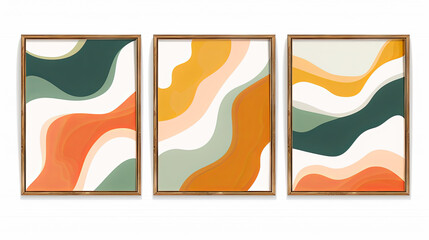 Aufkleber - Three abstract paintings wall art framed canvas mockup modern art minimalist art home decor boho decor living room wall decor artwork poster printable wall art digital download abstract print