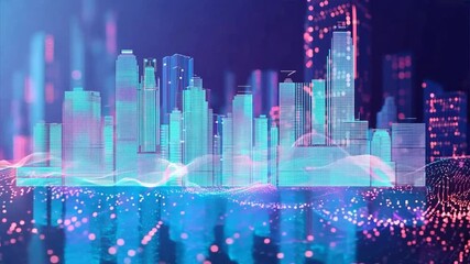 Smart city and double exposure abstract dot point connect with line and aesthetic Intricate wave line design.