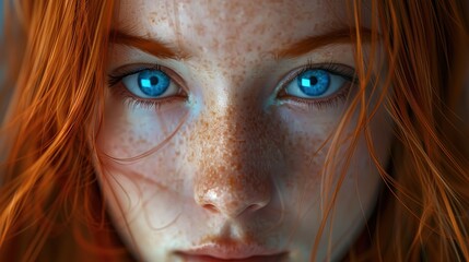 Sticker - Close-up portrait of a woman with blue eyes and freckles