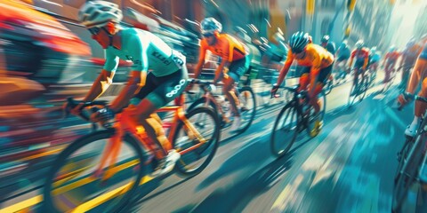 Canvas Print - Blurred Cyclists in Motion.