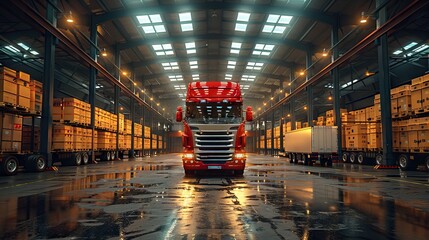 Wall Mural - Retro-Style Warehouse with Driver and Freight Truck Ready for International Shipping