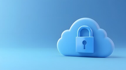 Blue cloud with a lock symbolizing cloud security and data protection on a light blue background.