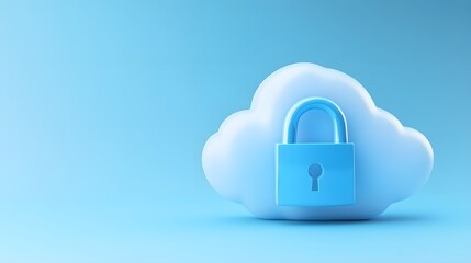 Blue cloud with a padlock representing secure cloud storage and data protection on a light blue background.