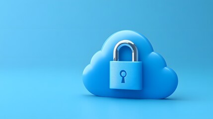 Poster - Blue cloud with a secure lock symbolizing cloud security and data protection in a digital environment.