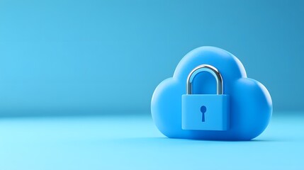 Poster - Blue cloud with lock symbolizing data security, cloud computing, and secure cloud storage against a blue background.