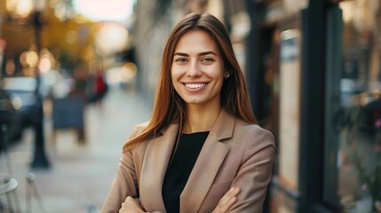 Poster - Smiling Woman in City Street