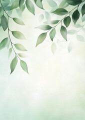 Wall Mural - Green floral background. Foliage watercolor border. Generative AI.