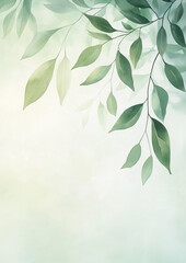 Wall Mural - Green floral background. Foliage watercolor border. Generative AI.