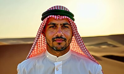 Wall Mural - Portrait of a young arabian man in traditional clothes outdoors