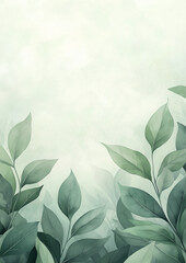 Wall Mural - Green floral background. Foliage watercolor border. Generative AI.