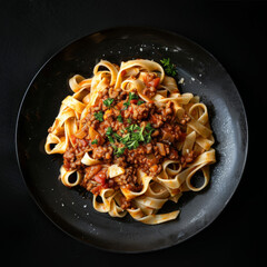 Poster - A Plate of Fettuccine with Bolognese Sauce and Parsley