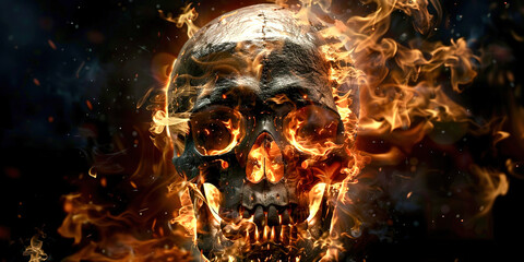 Burning scull on black background