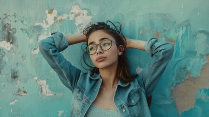 Beautiful young brunette woman wearing casual clothes and glasses standing backwards looking away with arms on body