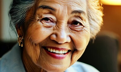 Wall Mural - Portrait of happy senior asian woman smile and looking at camera