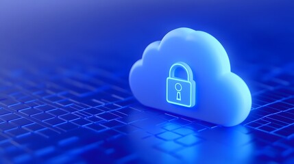 Poster - Cloud security illustration depicting a secure cloud with a lock icon on a digital network background, emphasizing data protection.