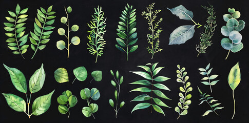 Poster - Watercolor Greenery Clipart - Botanical Illustrations Set.