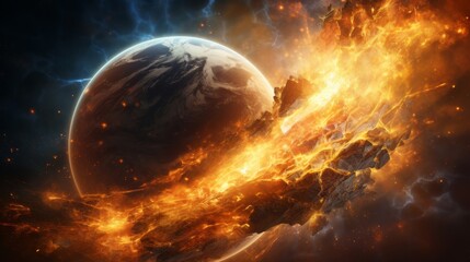 Wall Mural - fiery planets and cosmic explosions.