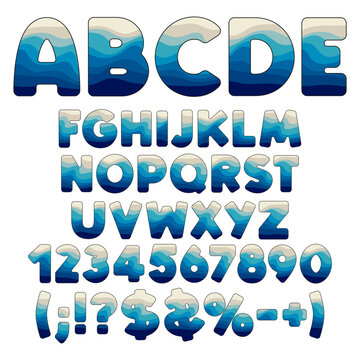 Alphabet, letter, number and sign from layers. Isolated vector objects on white background.