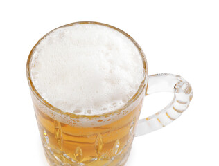 Glass mug of light beer isolated on white