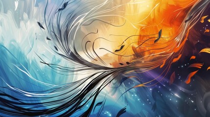 Wall Mural - Cosmic Dance Abstract Digital Art with Swirling Lines and Colors, abstract art, digital art, cosmic, swirl