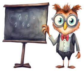 Wall Mural - png owl teacher blackboard cartoon white background.
