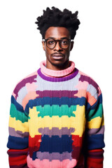 Canvas Print - PNG Wearing colorful sweater portrait glasses photo.