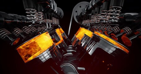 Leinwandbilder - High Performance V8 Car Engine In Motion. Pistons And Crankshaft Moving. Industry Related High Quality 3D 4K Animation.