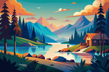 Wall Mural - Beautiful landscape. Small river