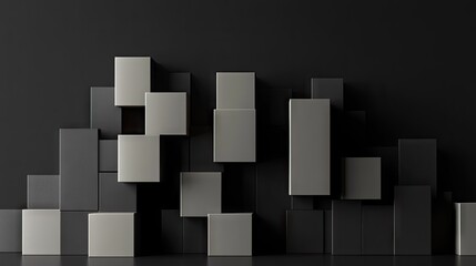 Poster - 3D render of geometric blocks with a black background. Abstract art concept.