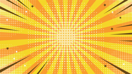 Fototapete - Modern pop art in the style of an abstract comic. The bright background resembles a retro style, combining sun rays and explosive elements. Bright colors emphasize its advertising character.