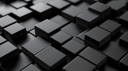 Poster - 3D render of geometric blocks with a black background. Abstract art concept.