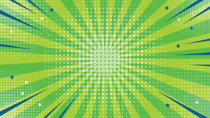 Fototapete - Modern pop art in the style of an abstract comic. The bright background resembles a retro style, combining sun rays and explosive elements. Bright colors emphasize its advertising character.