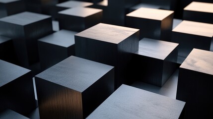 Poster - 3D render of geometric blocks with a black background. Abstract art concept.