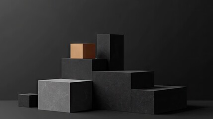 Poster - 3D rendered geometric blocks on a minimalist black background. Abstract illustration. -