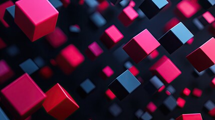 Poster - Abstract 3D geometric blocks floating on a black backdrop. Perfect for tech visuals.