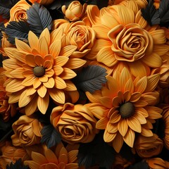 Wall Mural - Golden Floral Arrangement with Black Accents