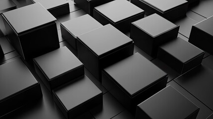 Poster - Abstract geometric blocks arranged on a black background, 3D render. Futuristic design concept.