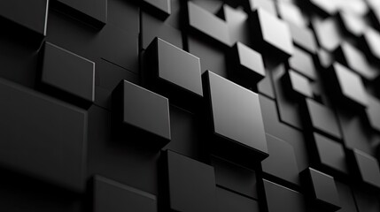 Poster - Abstract geometric blocks in 3D render on a sleek black background. Futuristic concept.