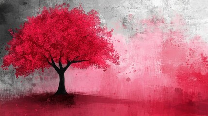 vibrant red tree on abstract background in watercolor style