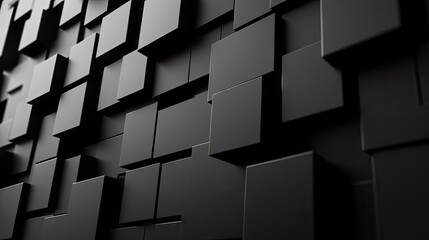 Poster - Black background with 3D geometric blocks creating an abstract formation.3