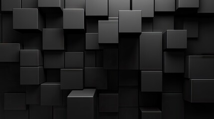 Poster - Black background with 3D geometric blocks creating an abstract formation.3