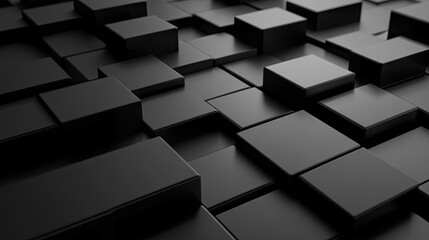 Poster - Black background with abstract geometric blocks in 3D render. Contemporary visual.