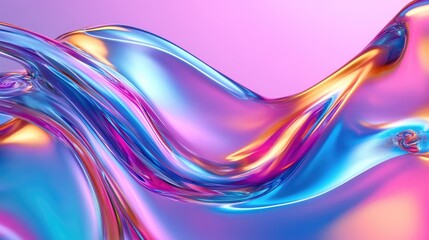 Poster - Bright glass 3D background featuring colorful gradient fluid wave render.