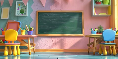 Wall Mural - Blank Chalkboard - school supplies on desk