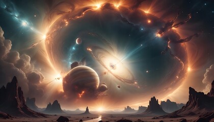 Wall Mural - Outer space with alien planets and explosion