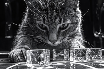 Animal Cat plays poker blackjack in a casino, fantasy