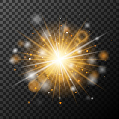 Wall Mural - Transparent glow effect. The star burst with brilliance. Gold glitter. Vector illustration