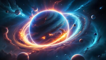 Wall Mural - Outer space with alien planets and explosion