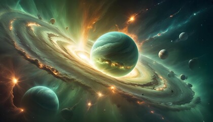 Wall Mural - Outer space with alien planets and explosion