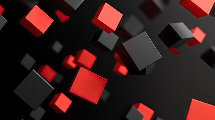 Floating geometric blocks in 3D render on a black backdrop. Modern abstract illustration.